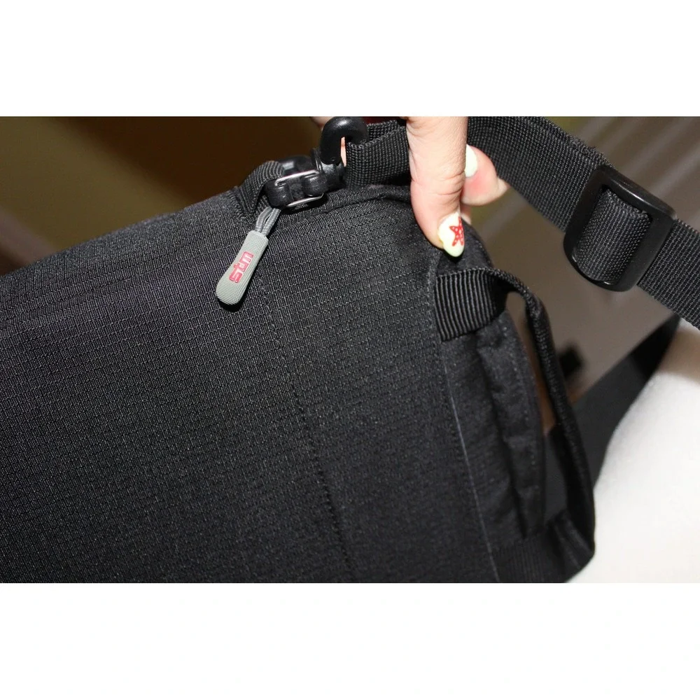 STM Black Nylon Vertical Messenger Crossbody Tablet Tech Bag Organizer Utility